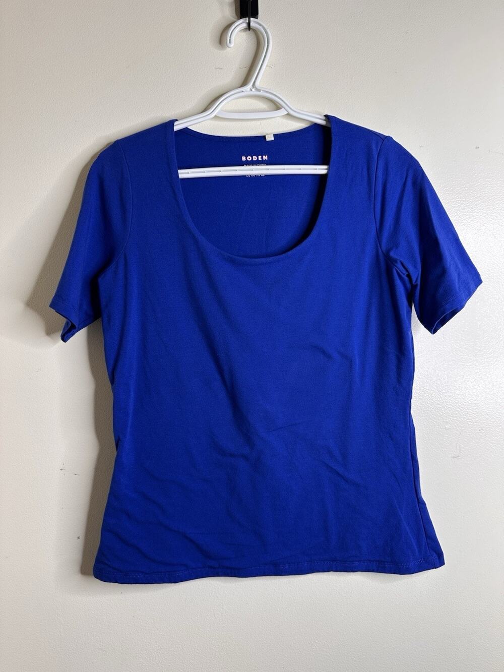 Boden Womens Size 14 Blue Crop Top Stretchy Tee Shirt Fitted Scoop Neck